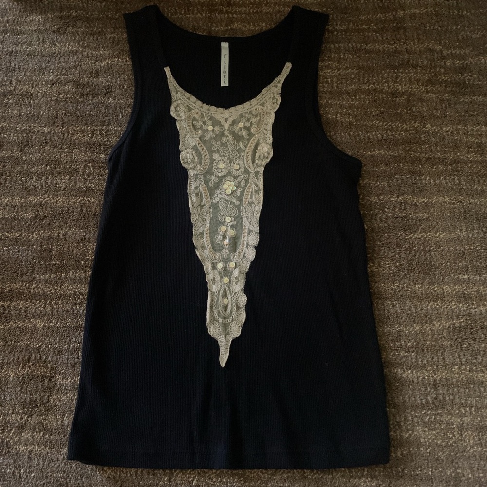 Black Tank Top w/ Sequins & Lace